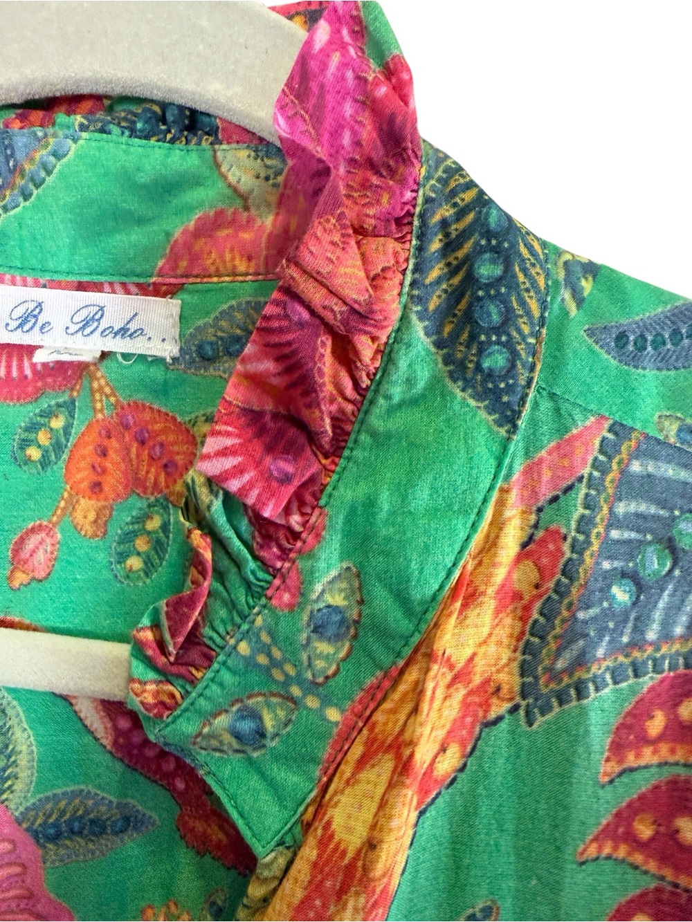 Be Boho Tropical Bold Colorful Maximalist Drop Waist Cotton Maxi Dress sz XXL - Picture 5 of 12